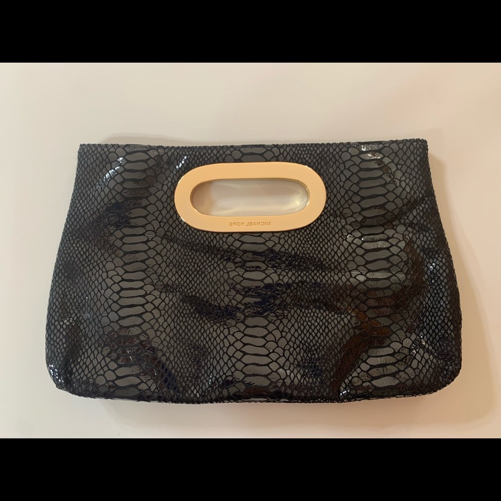 Michael Kors black python embossed leather clutch